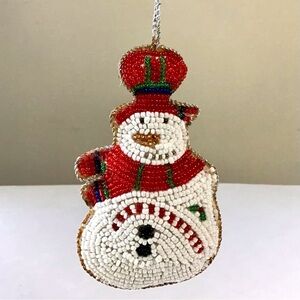Sudha Pennathur Snowman Beaded Christmas Ornament Handmade Artisan Crafted India